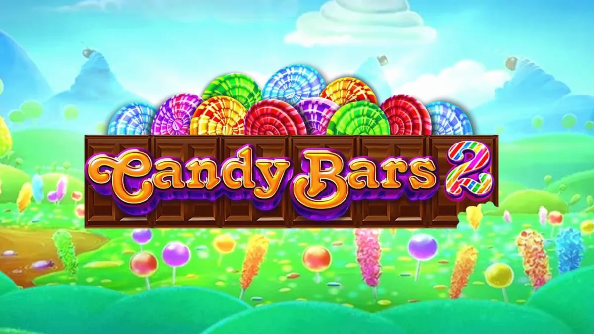 Interface colorida e vibrante do jogo Candy Bars 2 com elementos de fábrica de doces