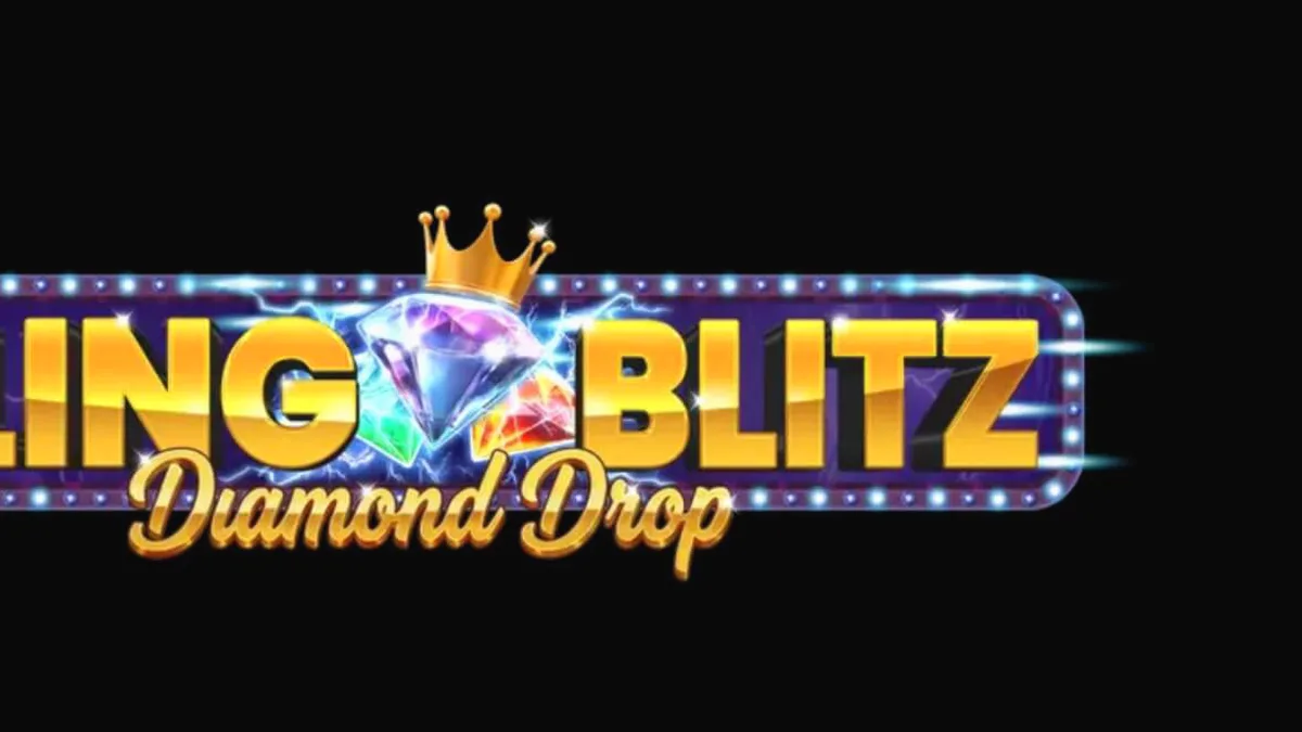 Interface do slot Bling Blitz Diamond Drop com símbolos de diamantes e moedas douradas